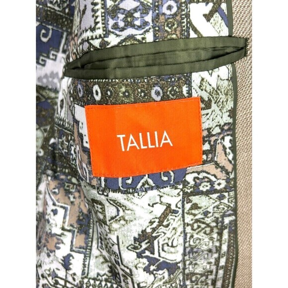 Tallia Mens Sz 48R Green Tan Blazer Two Button Single Breasted Formal Preppy Hng - Picture 11 of 12